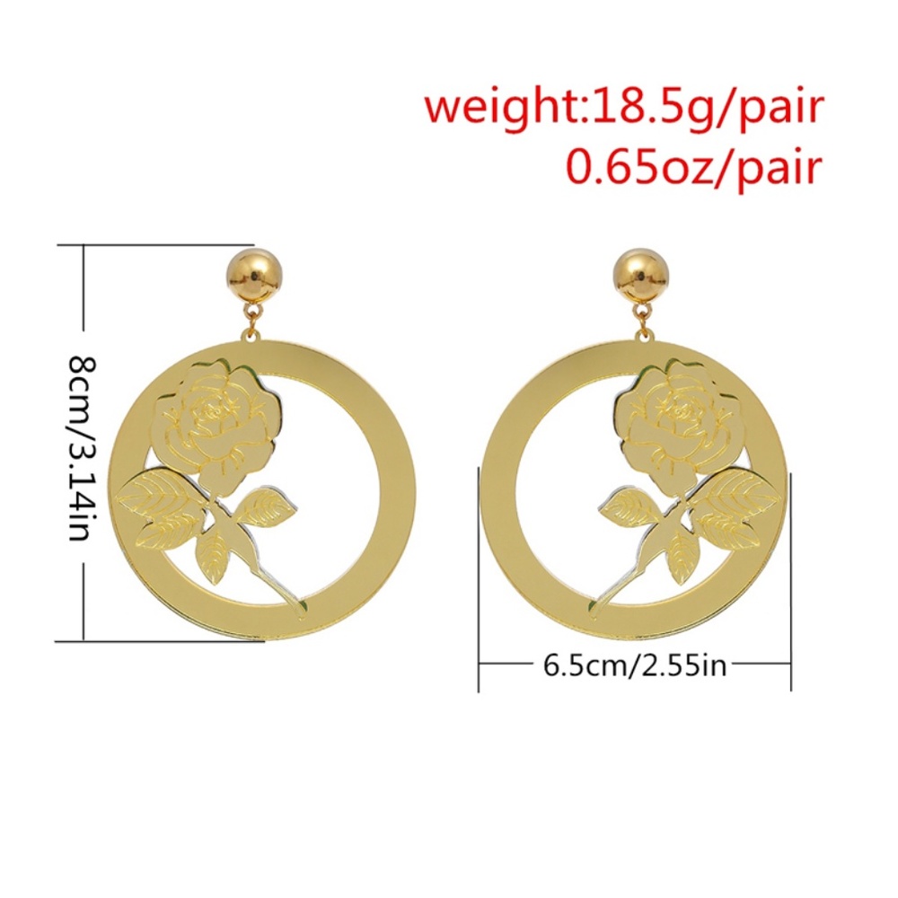 Unique Design//Roses Hoop Drop Earrings Gold - Picture 5 of 6